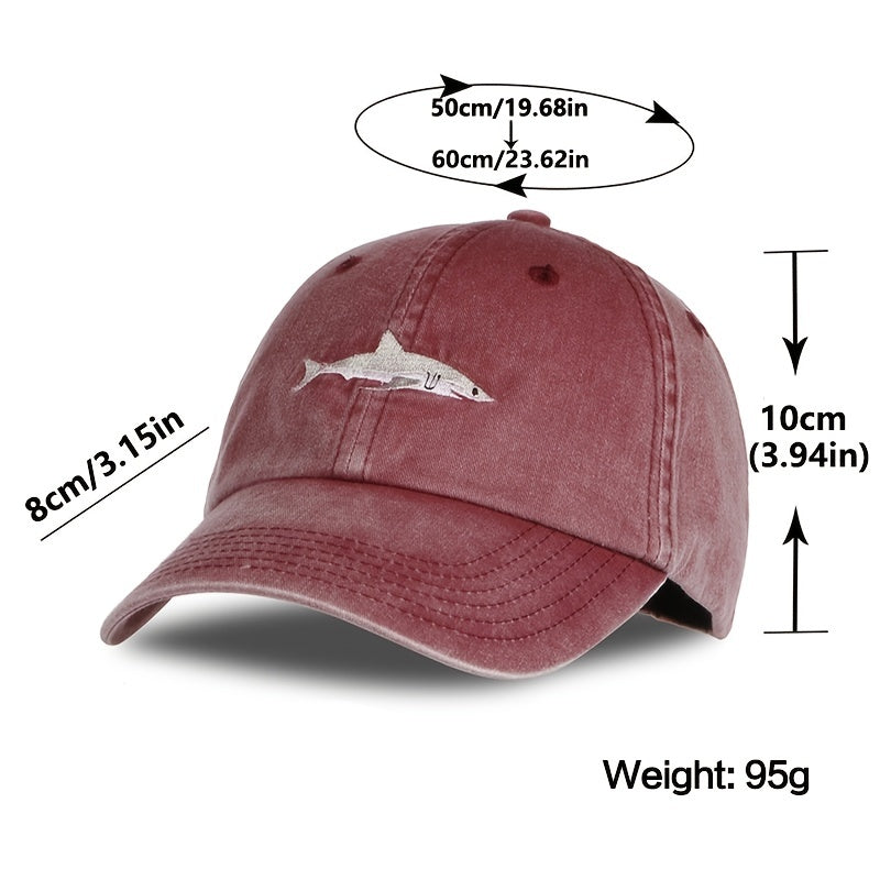 Washed Cotton Shark Snapback Baseball Cap Dad Hat