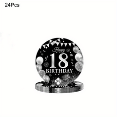 24pcs 18th Birthday Party Supplies Paper Plates Cups Napkins Party Tableware