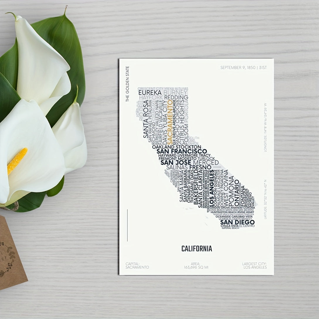 California State Letter Map Sticker Kids Room Art A5 A4