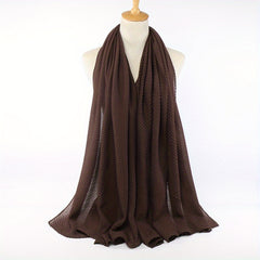 Solid Pleated Scarf Hijab Casual Shawl Soft Sunscreen Windproof Head Wrap Turban