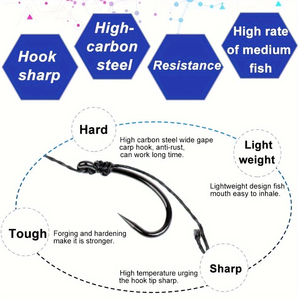 3pcs Stainless Steel Fishing Hooks Carp Rigs with Braided Line