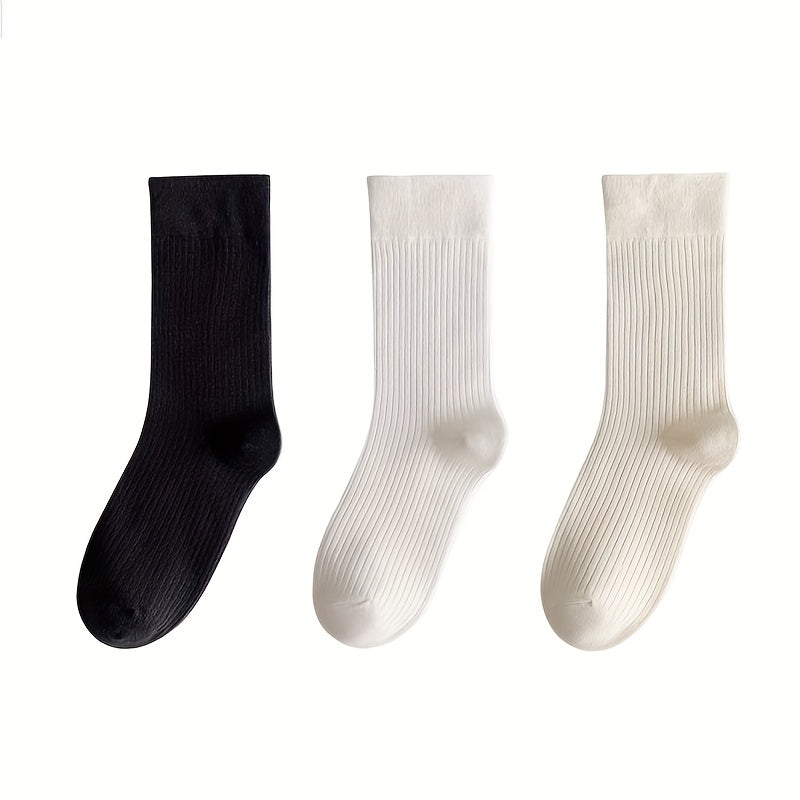 6 Pairs Solid Crew Socks Breathable Women's Stockings & Hosiery