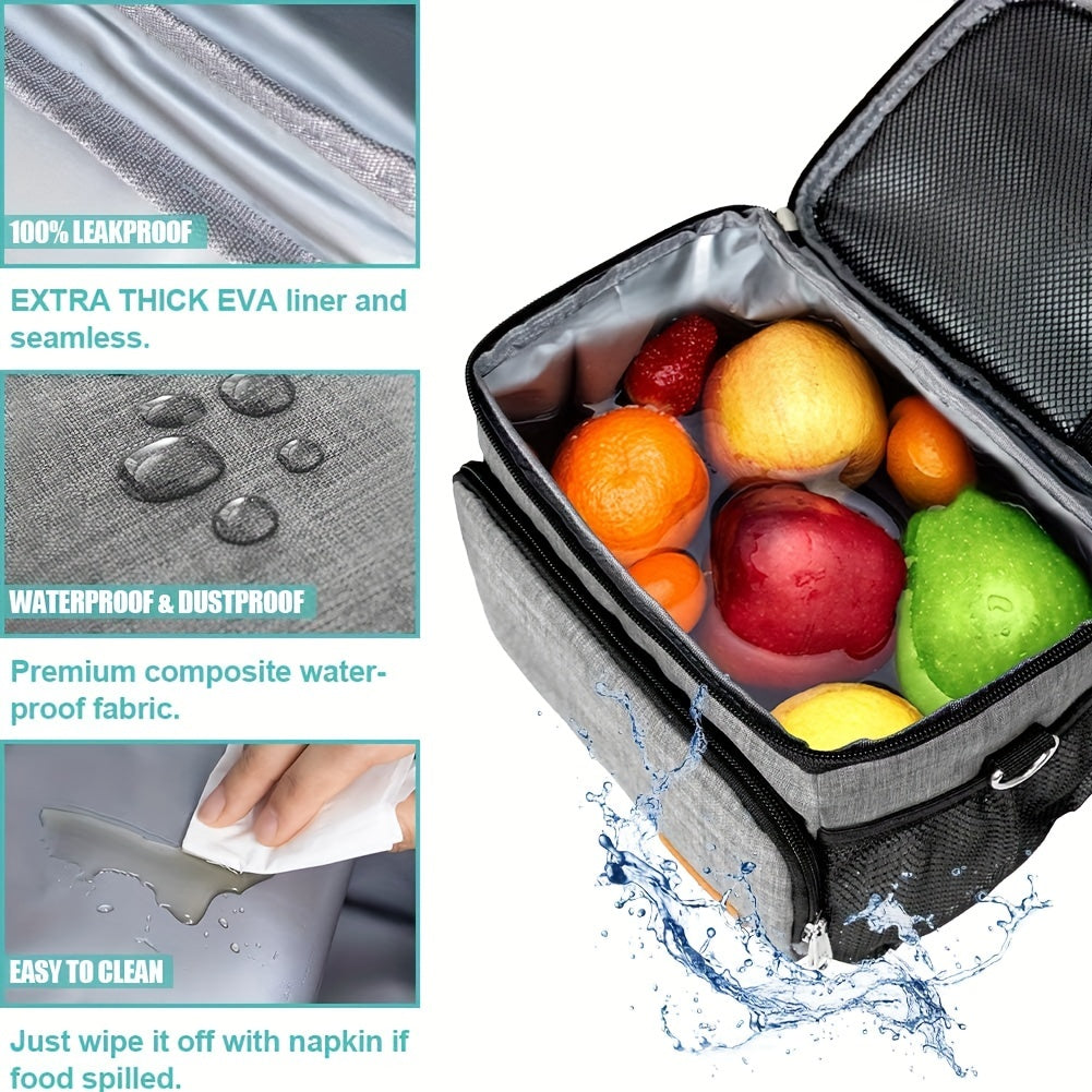 Grey Reusable Lunch Bag Leakproof Tote Freezable Box with Adjustable Strap