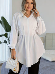  Blouse Solid Lantern Sleeve Button Up Collar