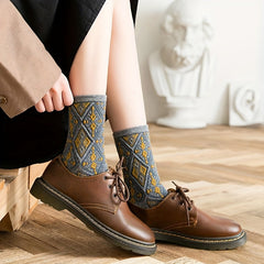 Geometric Pattern Mid Tube Socks Retro Style Women's Stockings