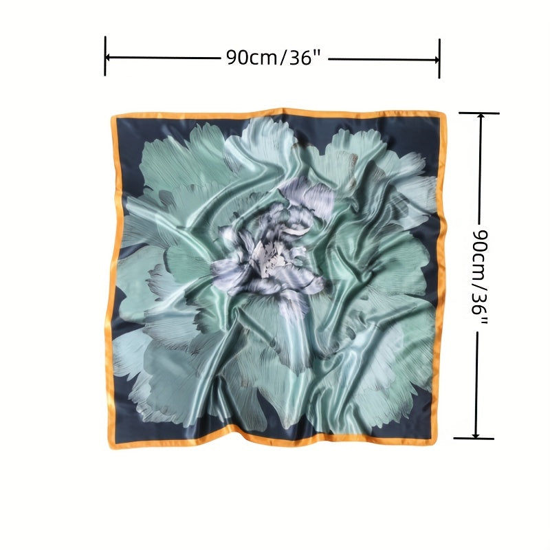 Silk Satin Plant Printed Square Scarf for Office