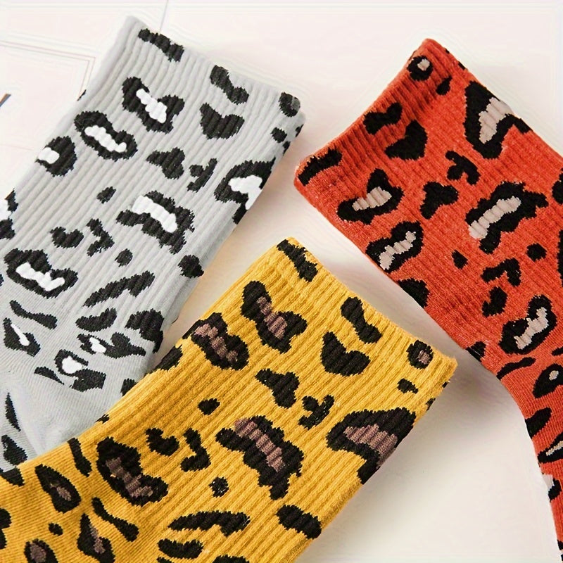 5 Pairs Leopard Print Socks Soft Mid Tube Stockings Women's Hosiery