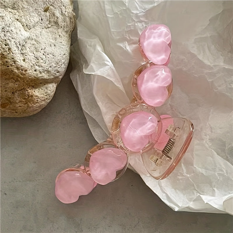 Pink Love Heart Hair Claw Clips Acrylic Grip Hair Jaw Clip