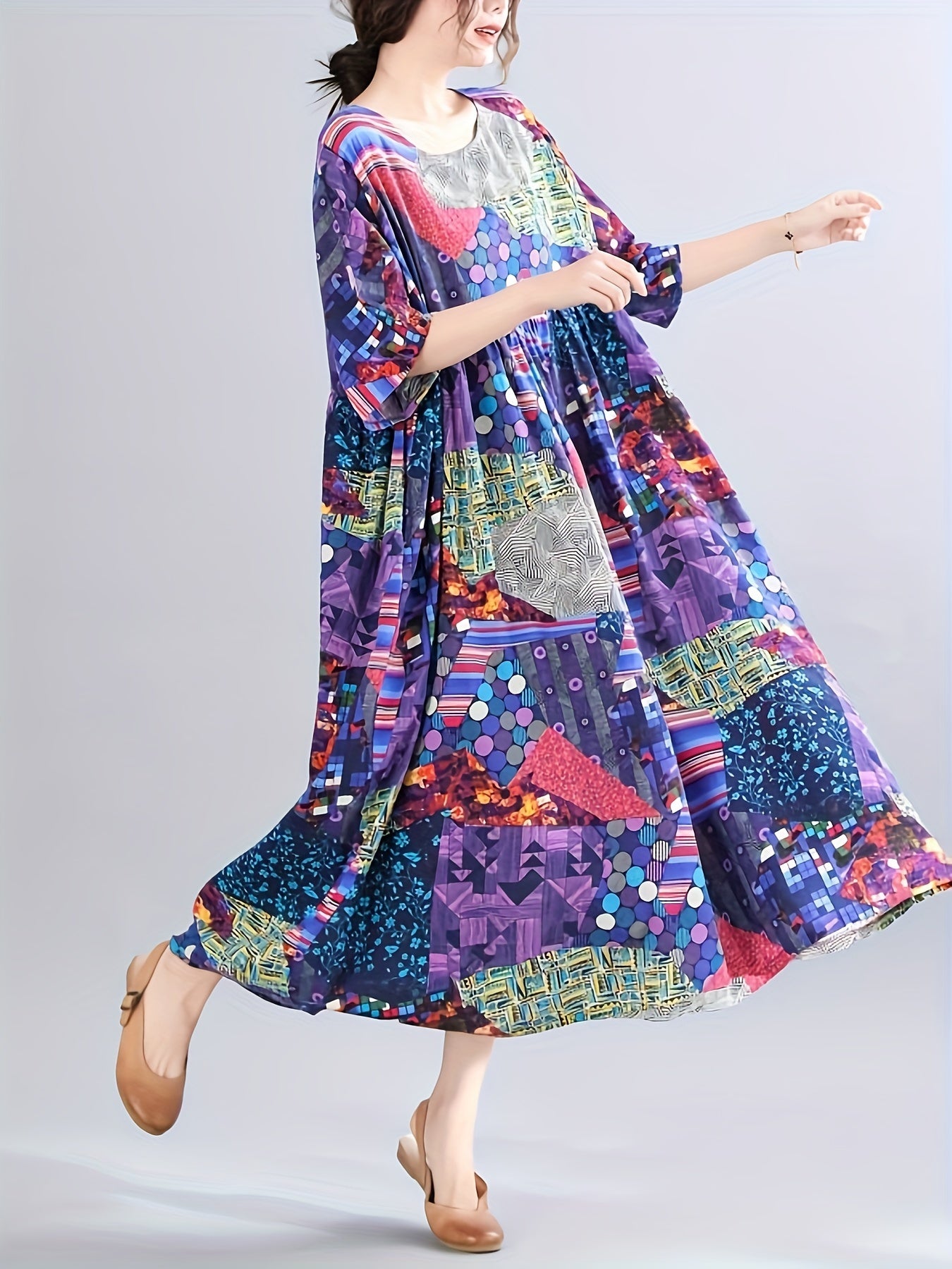  Allover Print Loose Maxi Dress