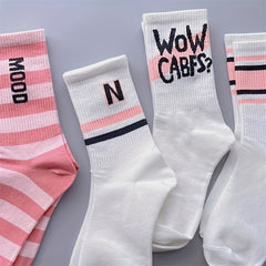 7 Pairs Letter & Striped Print Socks Women's Stockings