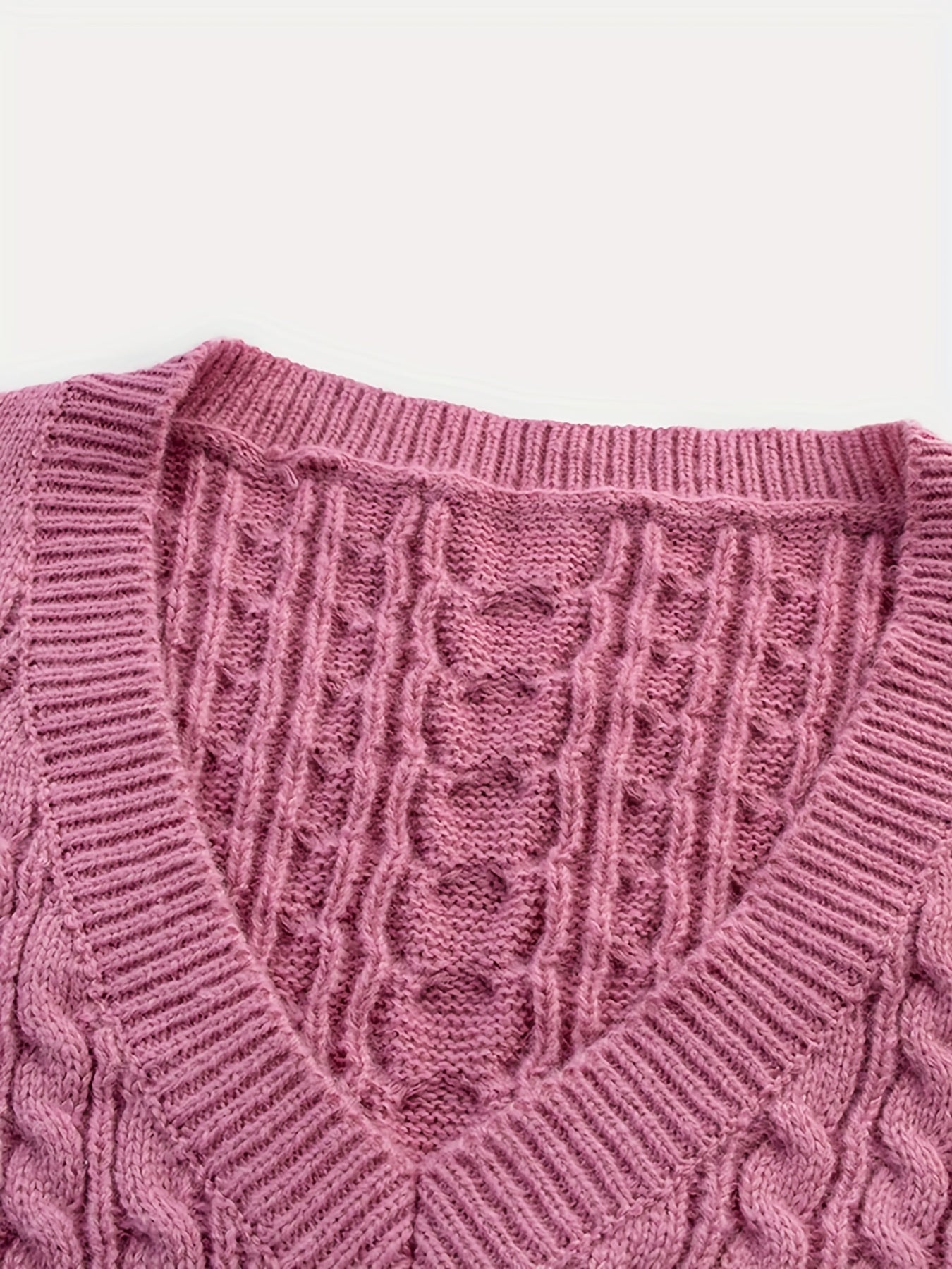  Solid Jacquard Drop Shoulder V Neck Sweater
