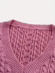  Solid Jacquard Drop Shoulder V Neck Sweater
