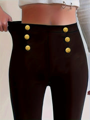 Women's Plus Solid Button Decor High Rise Skinny Trousers
