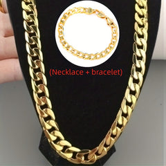 Men's 18k Plated Necklace Bracelet Set