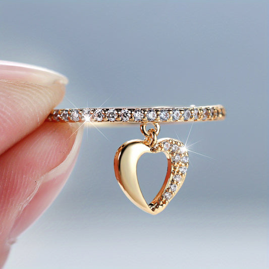 Heart Shape Pendant 18K Plated Dainty Dangle Ring For Wedding