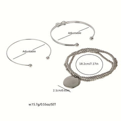 3pcs Set Silver Knotted Beaded Multilayer Bracelet Two Bangles One Bracelet