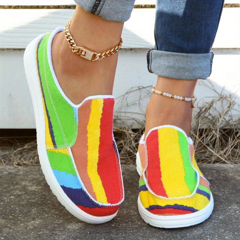 Striped Print Canvas Platform Shoes Slip on Slippers