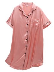  Satin Short Sleeve Button Up Nightdress
