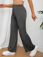  Solid Elastic High Rise Loose Fit Trousers