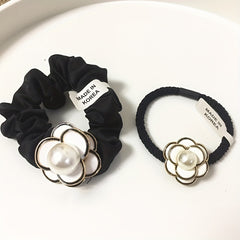 2pcs Camellia Hair Tie Velvet Scrunchies Flower Hair Ring Style Ponytail Holder