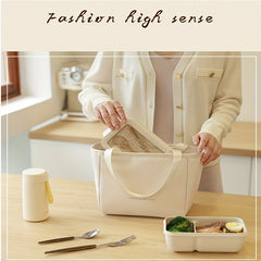 Solid Letter Print Lunch Handbag Lightweight PU Portable Insulation Lunch Box