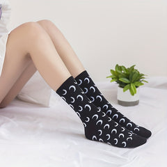 Moon Print Socks Women's Mid Tube Stockings