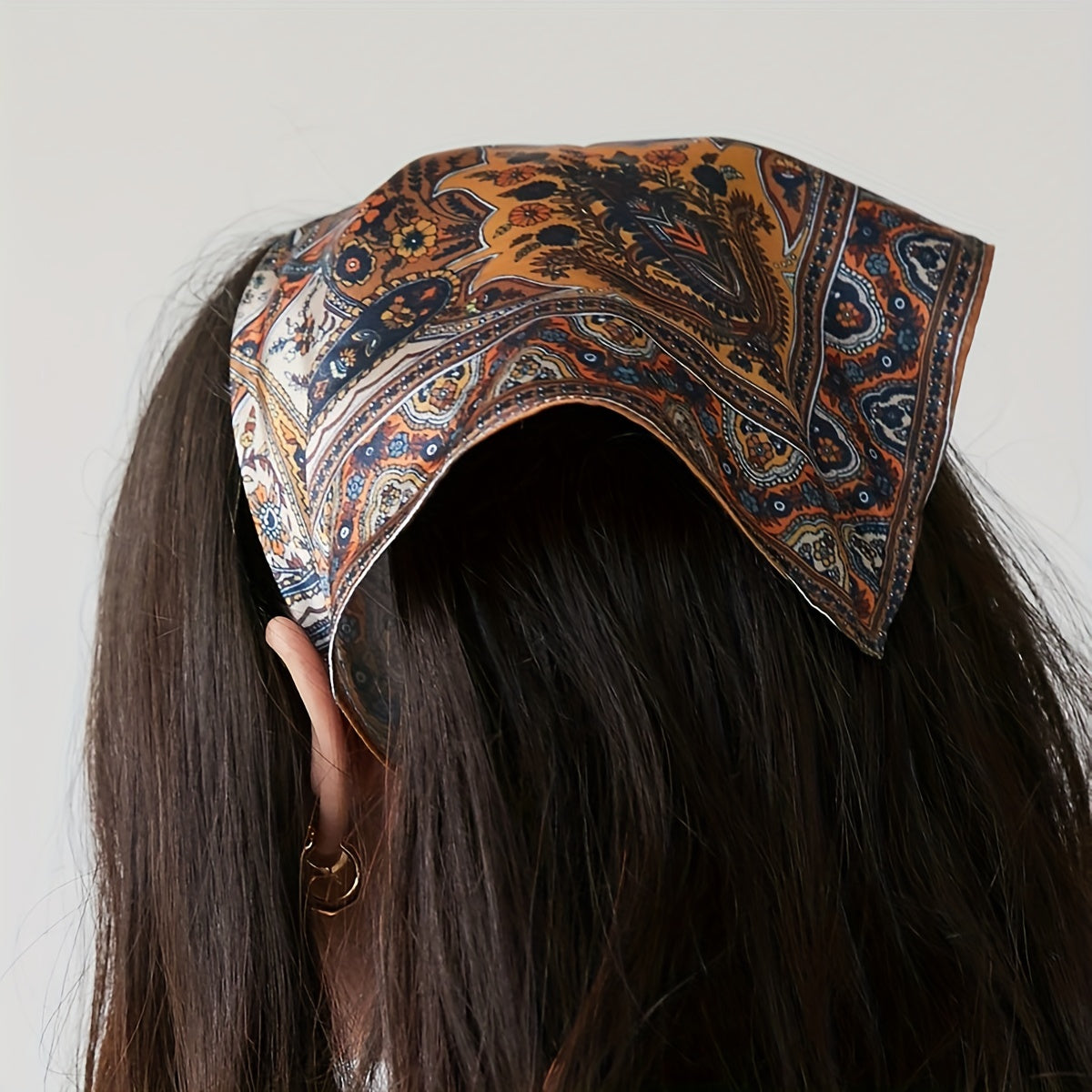 Paisley Print Hair Band Silk Formal Square Neck Scarf
