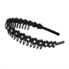 Wave Rhinestone Headband with Crystal Pearl Decoration