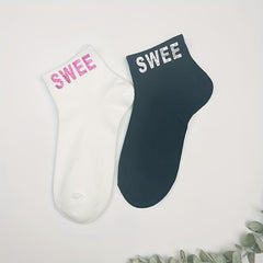 5 Pairs Letter Pattern Socks Crew Short Socks Women's Stockin