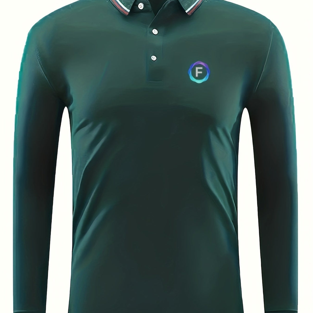 Men's F Print Polo Shirt Casual Breathable Long Sleeve Shirt For Spring Fall