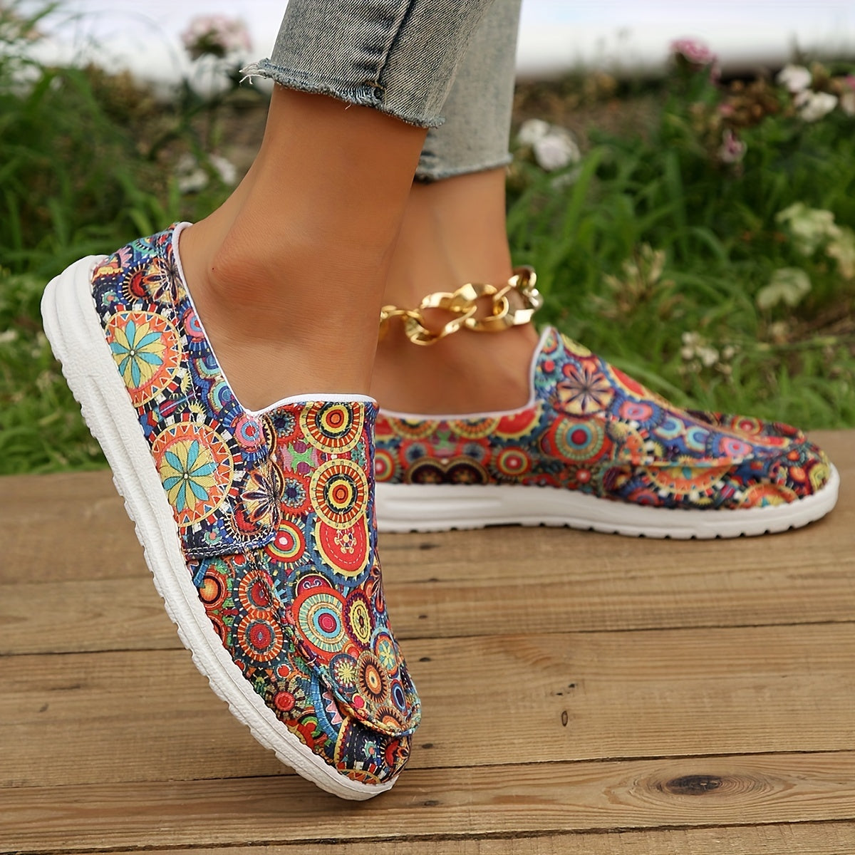 Tribal Style Canvas Slip On Shoes Casual Walking Shoes