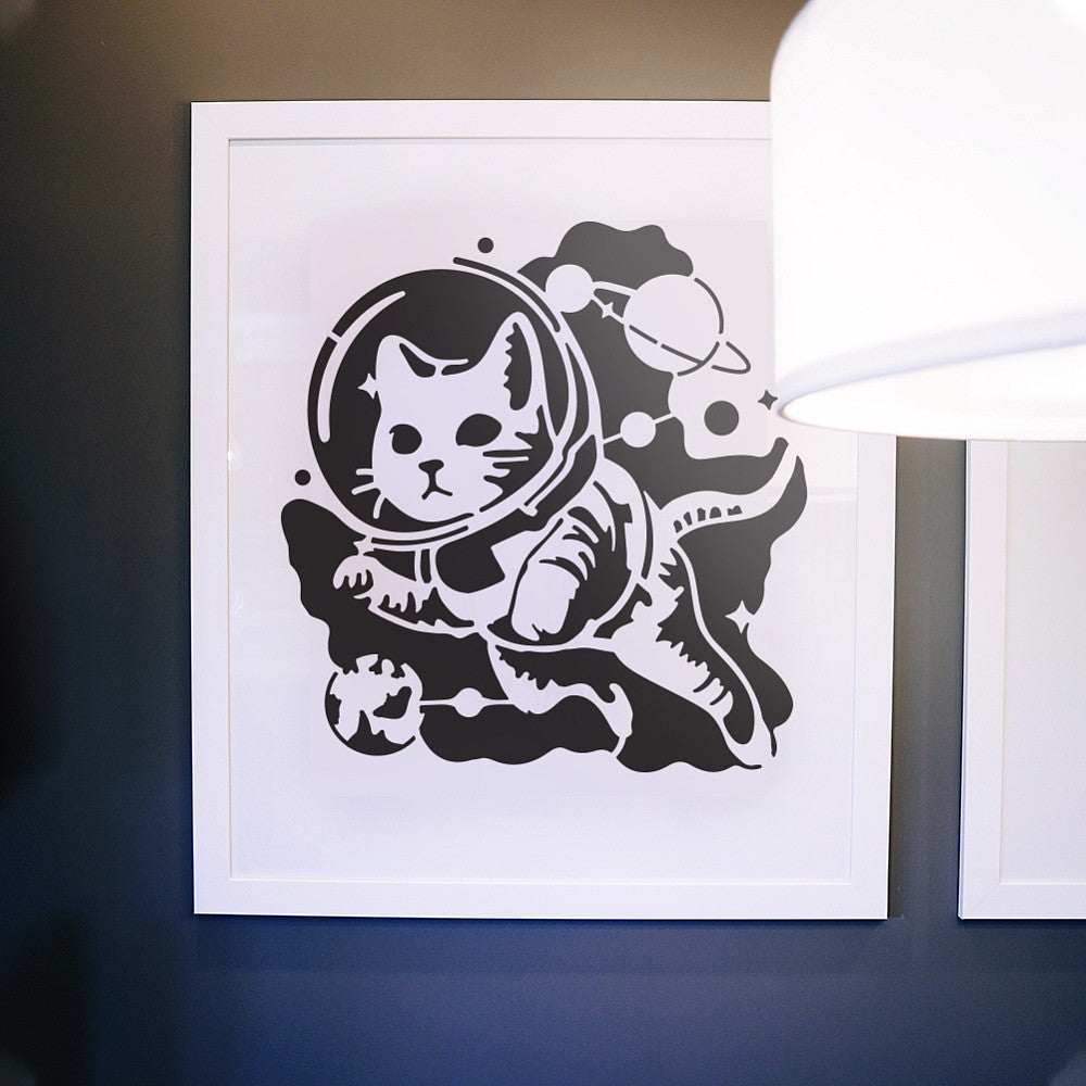 1pc AHANDMAKER Astronaut Cat Stencil & Paint Brushes Set
