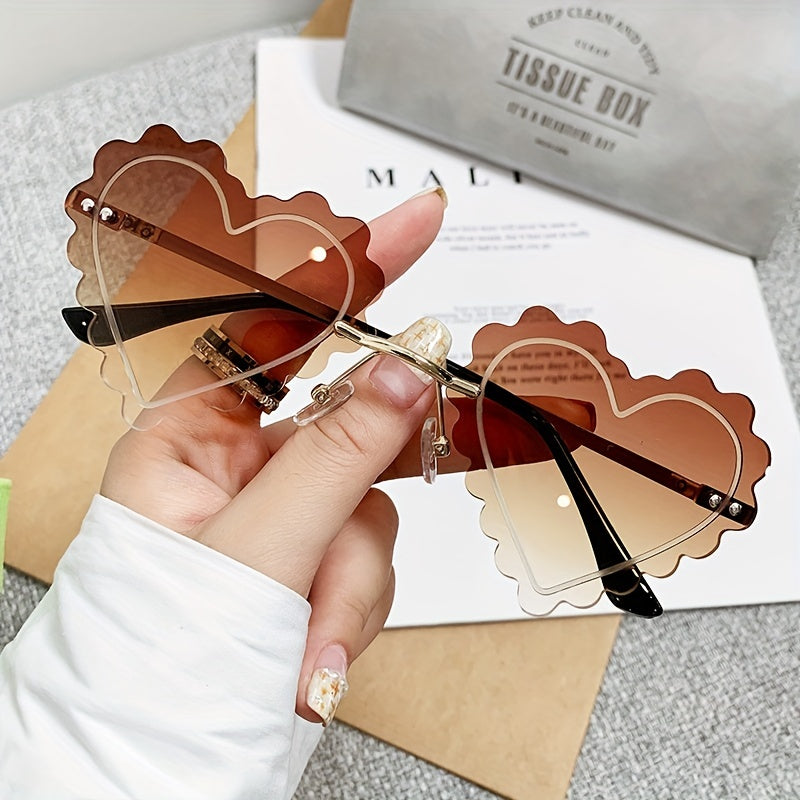 Y2K Heart Sunglasses Tinted Rimless Party Prom Decorative Shades