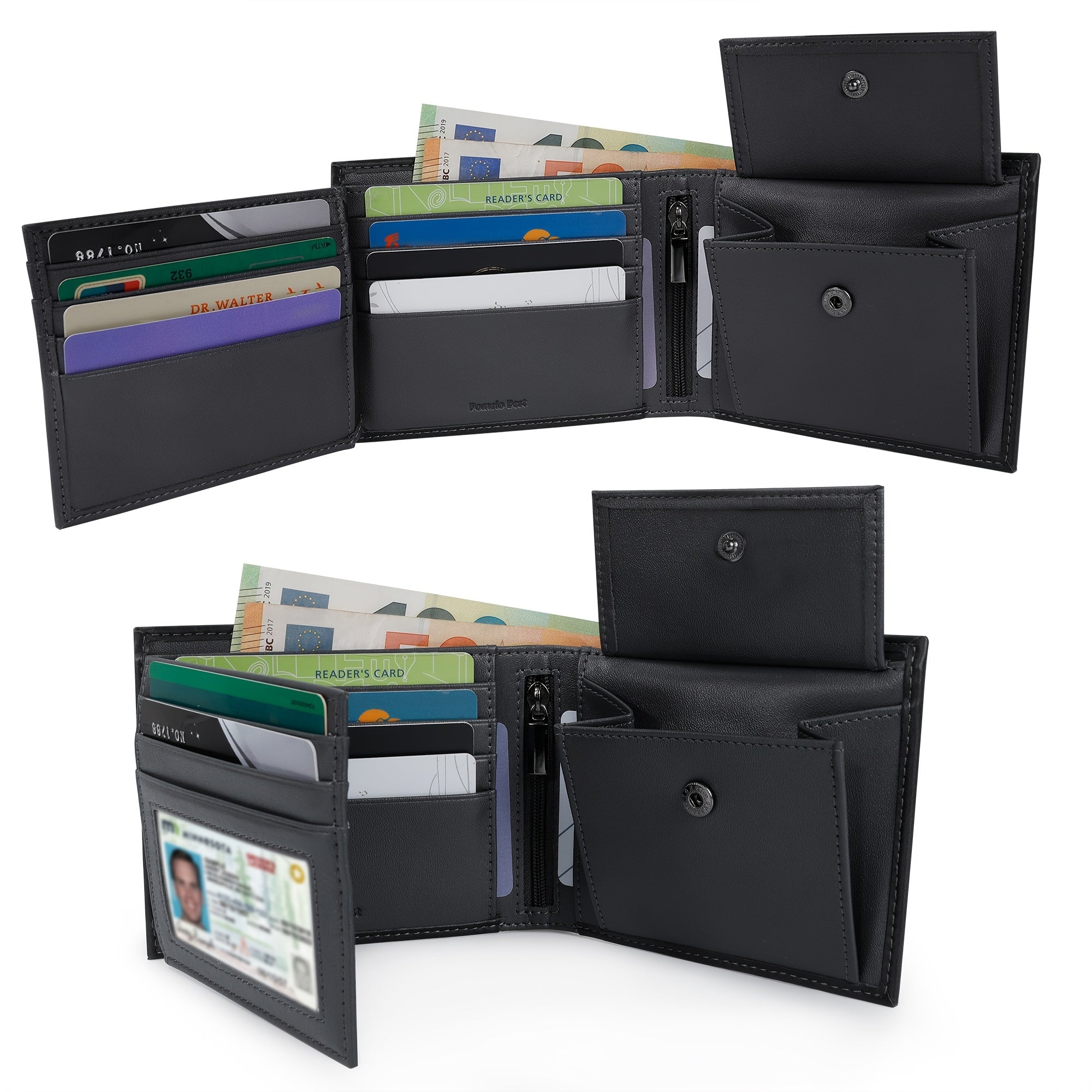 RFID Blocking Leather Men's Wallet with Coin Pocket