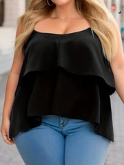  Solid Tie Shoulder Layered Cami Top Round Neck