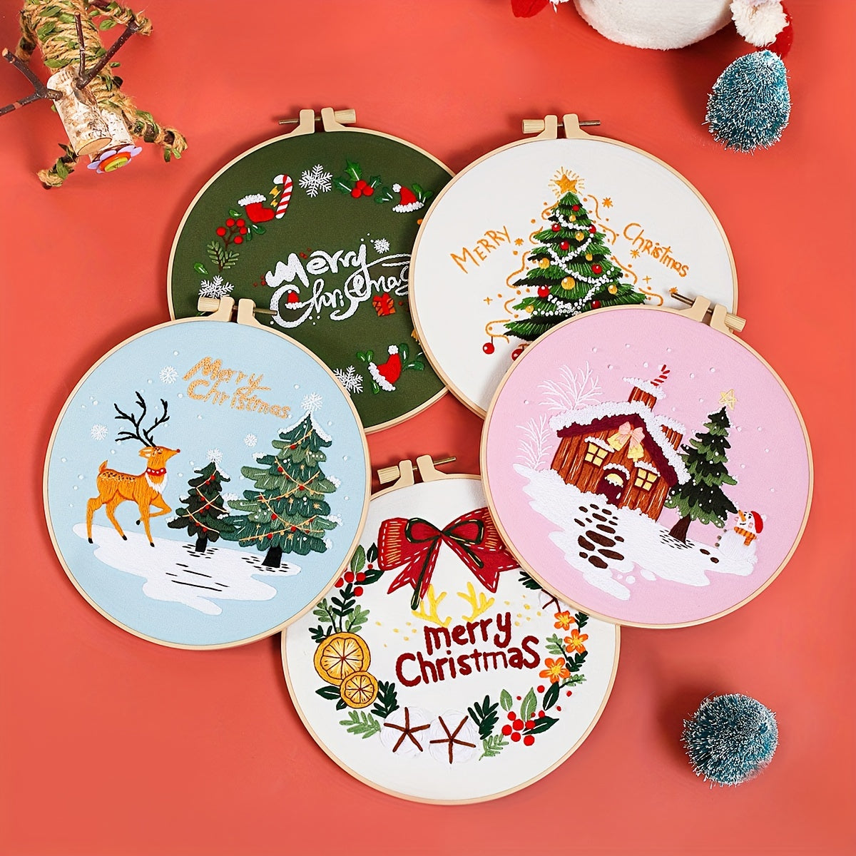 5pcs Embroidery Kit Merry Christmas DIY Adult Beginner Hoop 20 07 Cm