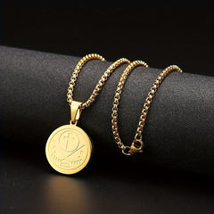 Men's Stainless Steel Ice Hockey Round Pendant Necklace