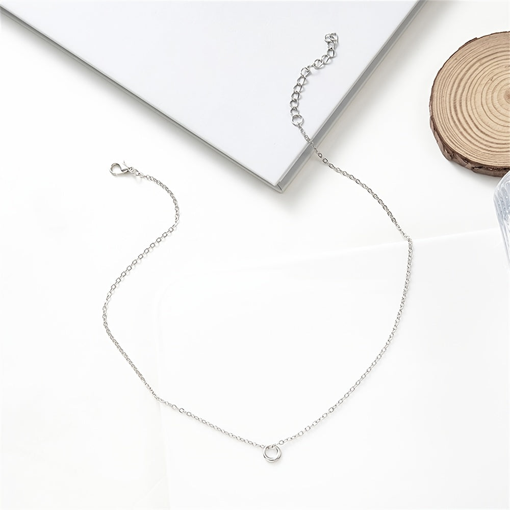 Small Ring Pendant Necklace Silver Alloy Elegant Women Girls