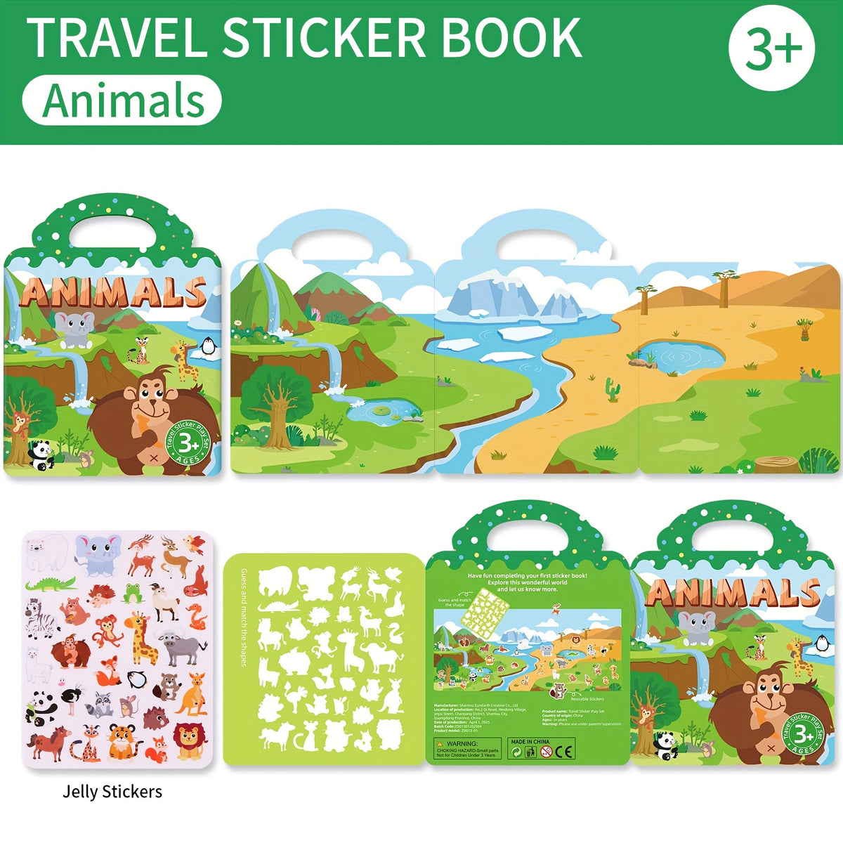 Colorful Dinosaur & Animal Sticker Book - Waterproof