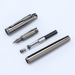 Silver Grey Fountain Pen 0.5MM Metal Pen with Ink Blotter