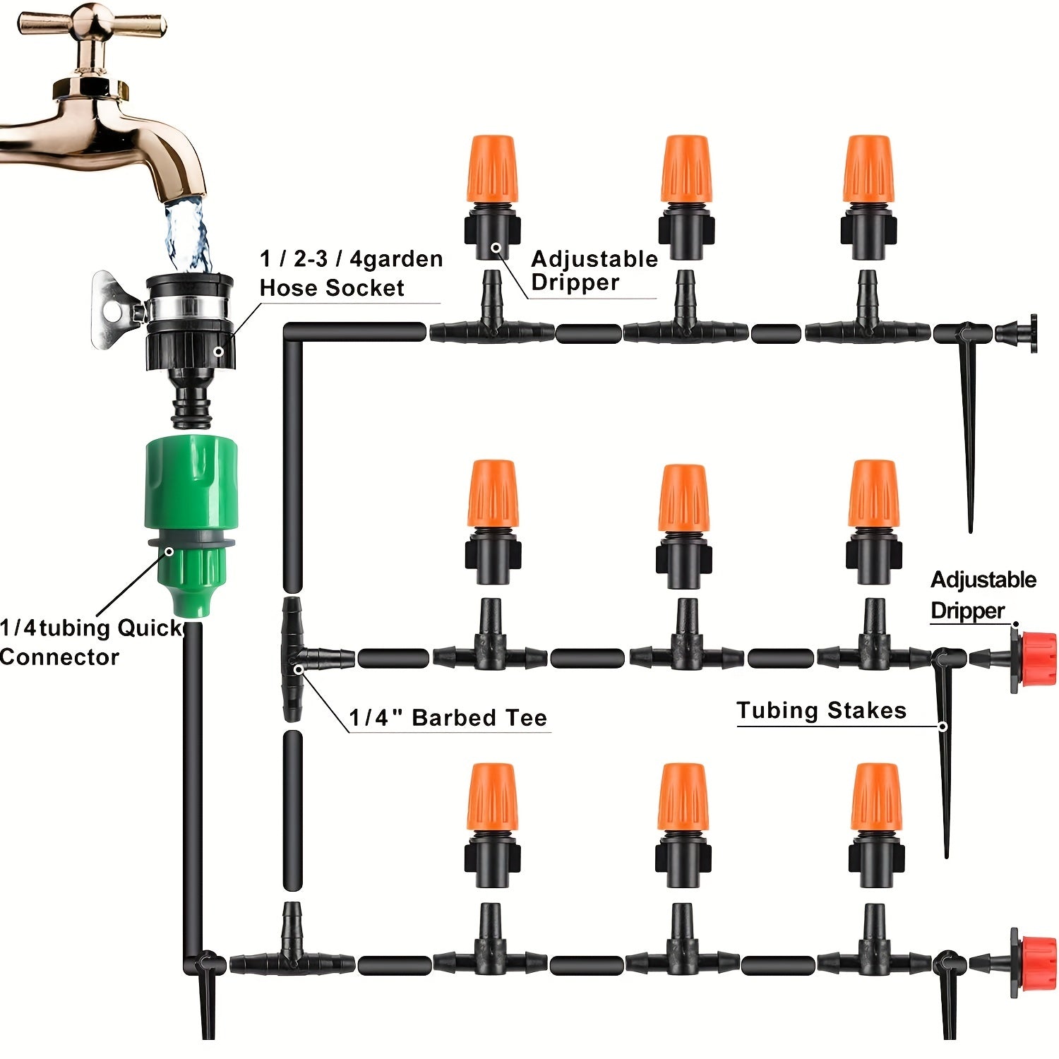 164ft DIY Garden Drip Irrigation System - Save Time & Water