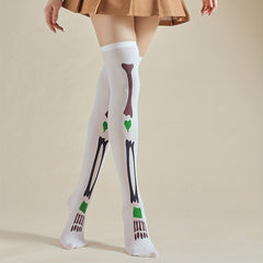 Skull Print Thigh High Socks Halloween Cosplay Over The Knee Socks