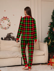 Plaid Print Christmas Pajama Set Long Sleeve Top & Pants Women's Sleepwear
