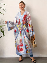  Boho Kimono Women's Plus Painting Print Long Sleeve Open Front