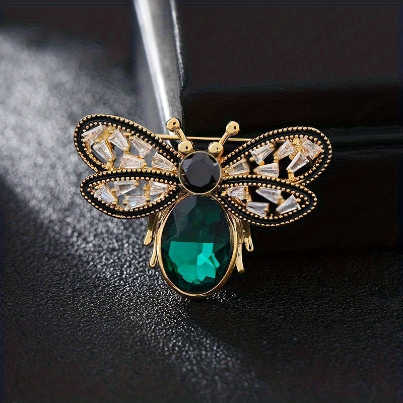 Women's Golden Bee Brooch with Crystal Insect