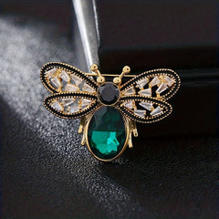 Women's Golden Bee Brooch with Crystal Insect