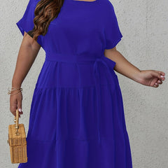 Women's Solid Batwing Ruffle Trim Dress