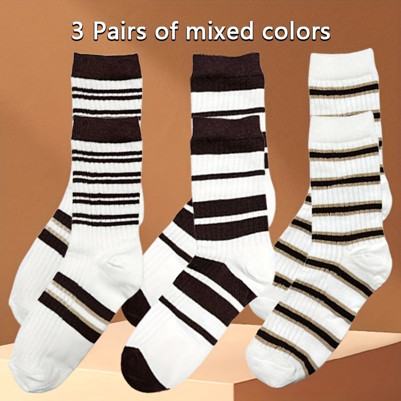 Striped Crew Socks Breathable & Comfy All match Women's Stockings
