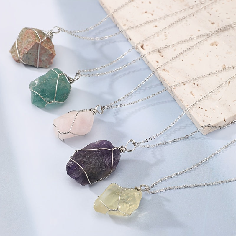 Men's Rough Wire Wound Stone Necklace