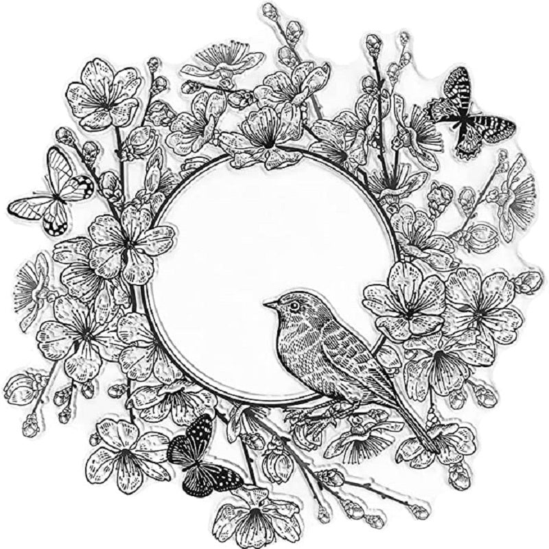 Butterfly & Bird Wreath Clear Stamps for Card Making Scrapbooking & Crafting
